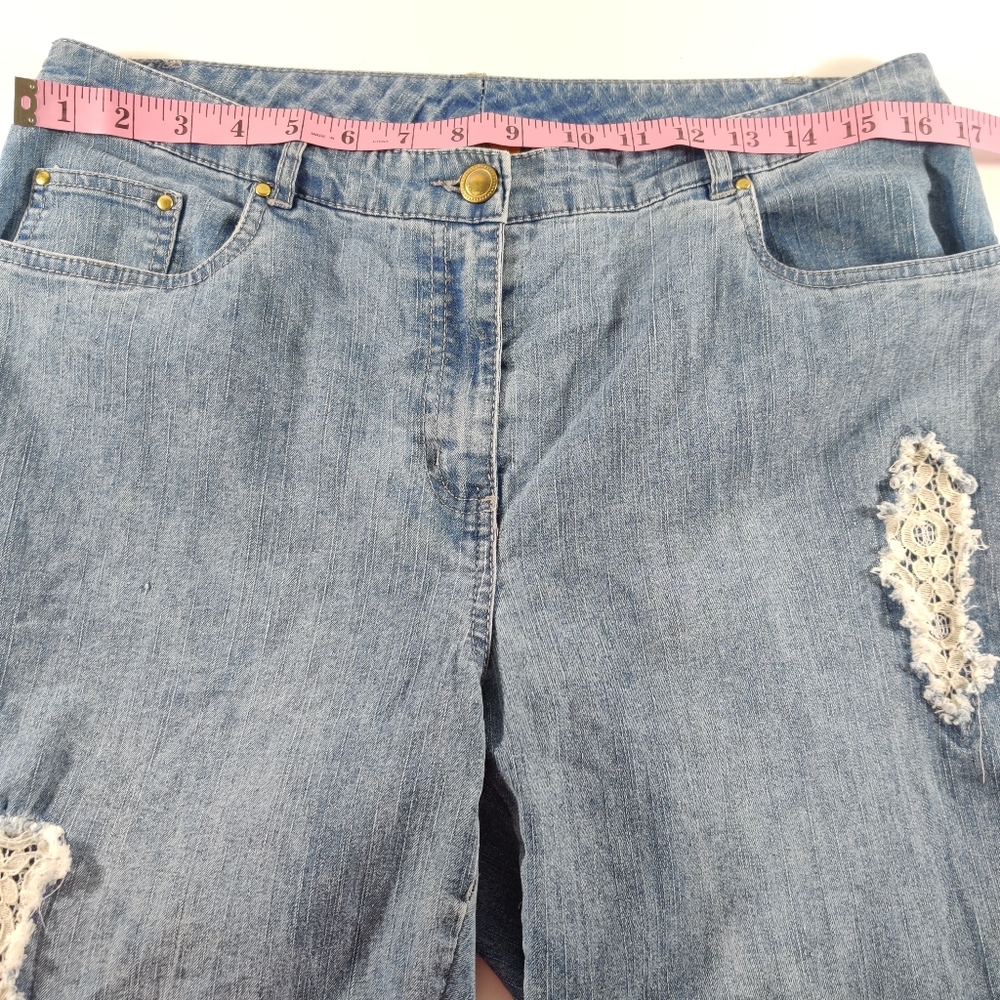 Ruby Rd. High Rise Distressed Lace Patch Jeans 10 - Picture 5 of 8